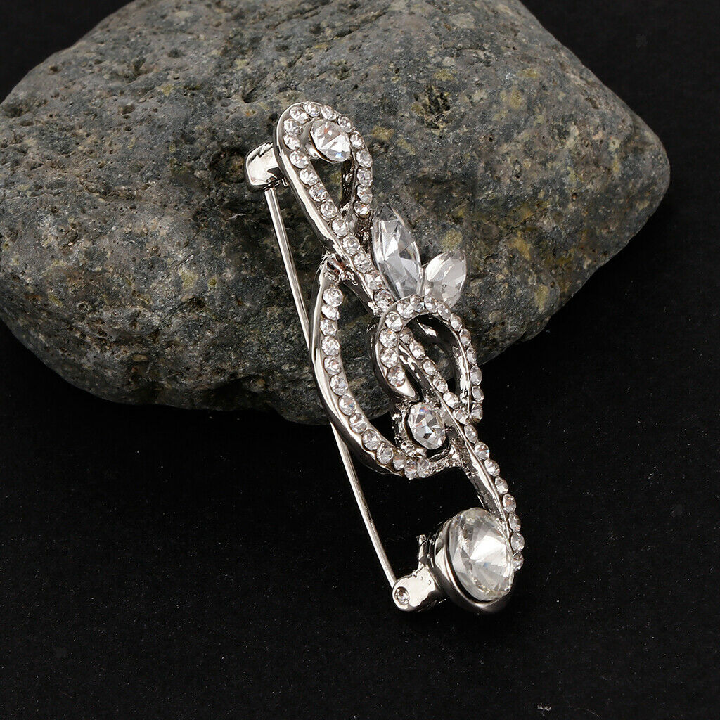 2PCS Music Shape Rhinestone Brooch Corsage Breastpin Pin For Music Lover