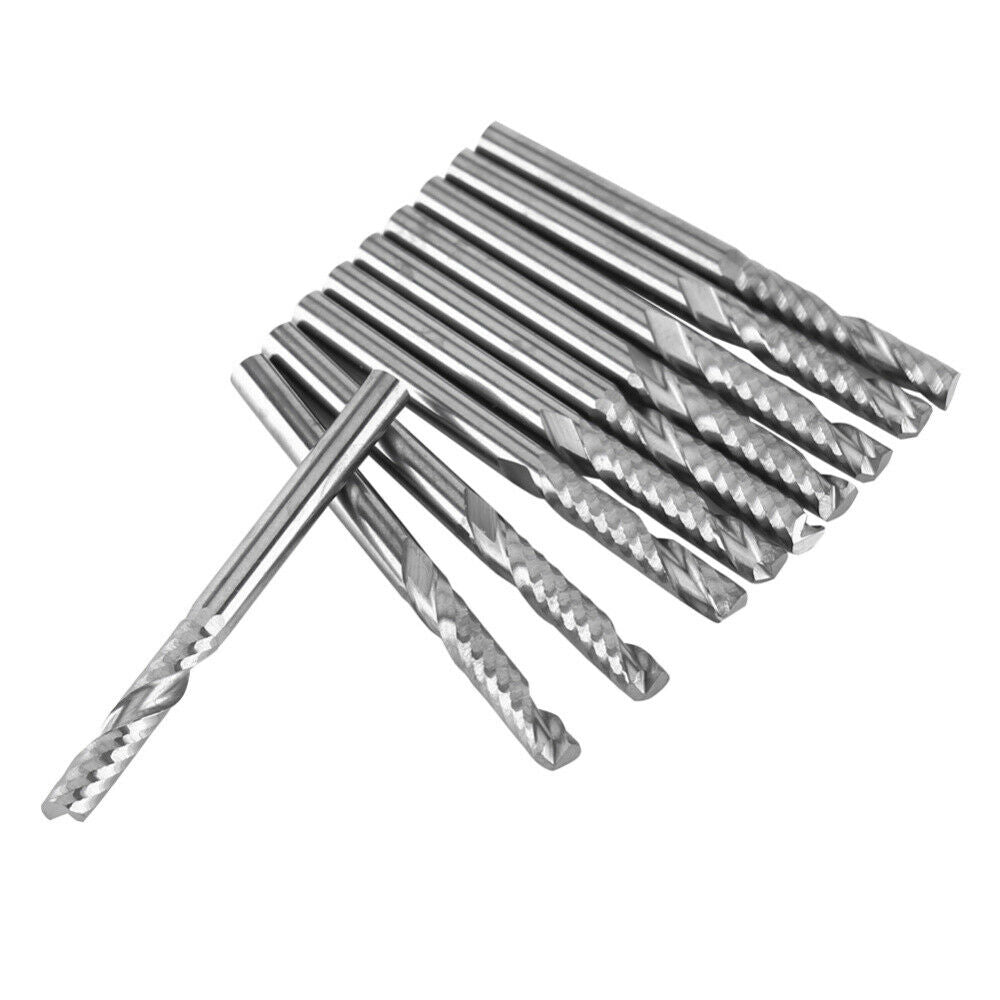10pcs 1/8" Carbide CNC Router Bits Single Flute Spiral Cutters End Mills
