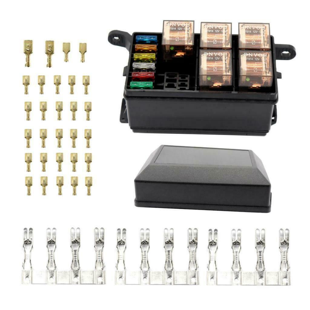 6 Way Fuse Relay Holder W/ Spade Terminals+40A Relay+5pcs 5Pin 100A Relays