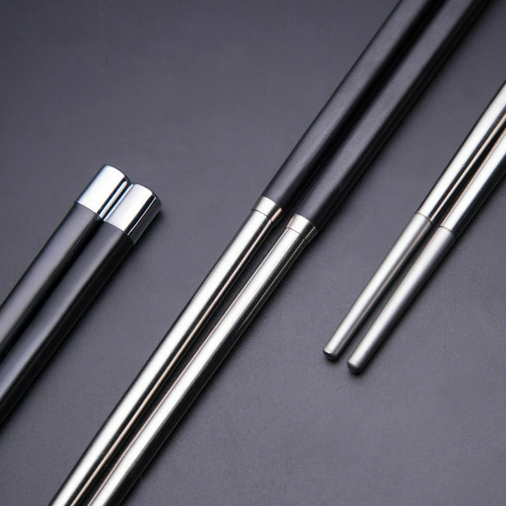 1 Pair Chopsticks Metal Korean Chinese Stainless Steel Chop Sticks Gift Black