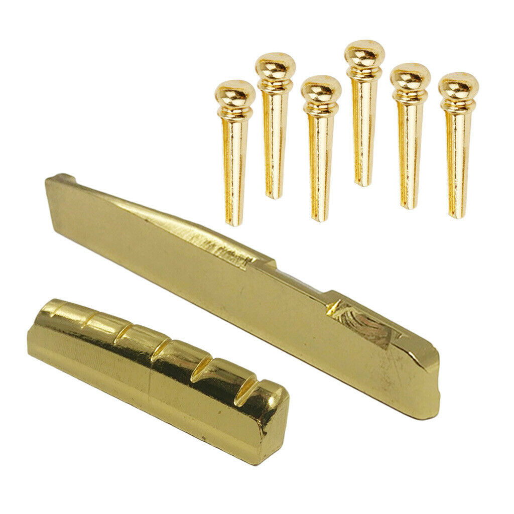 Brass Bridge Pins Peg Saddle Nut Set for 6-String Acoustic Folk Guitar
