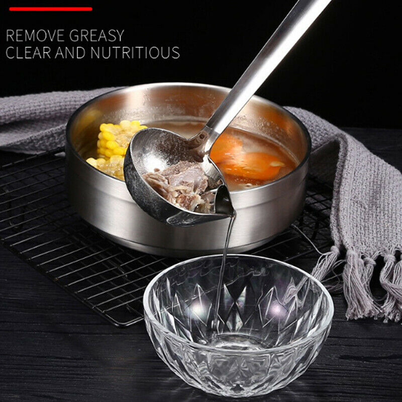 Stainless Steel Long Handle Soup Oil Filter Spoon Restaurant Home Cooking La SJ