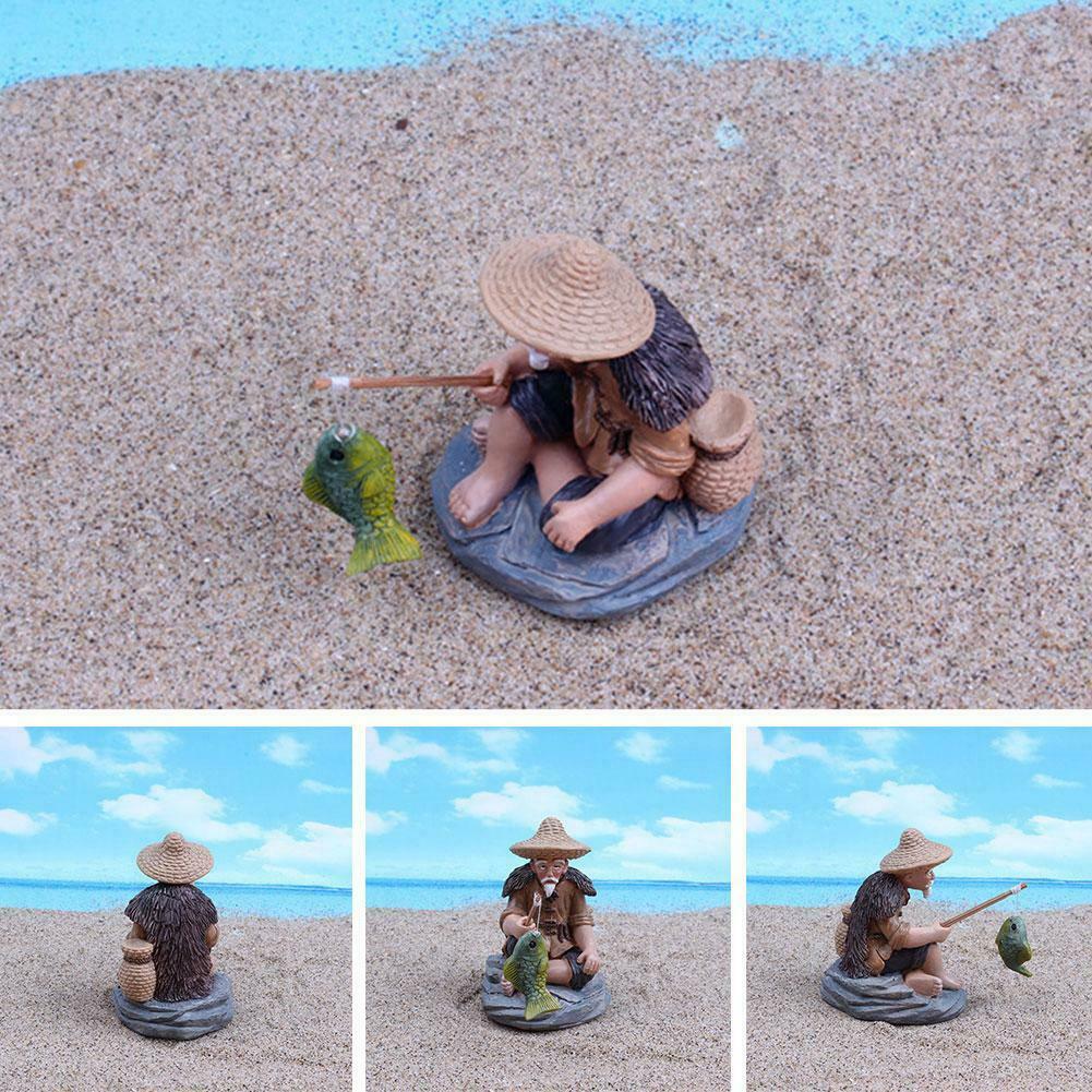 Mini Garden Statue Decors Landscape Ornaments Outdoor Old Man Fishing Funny 2021