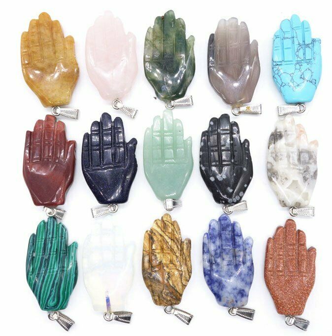 15Pcs 44x26x9mm Multicolor Mixed Stone Carved Buddha's Hand Pendant Bead HH6825