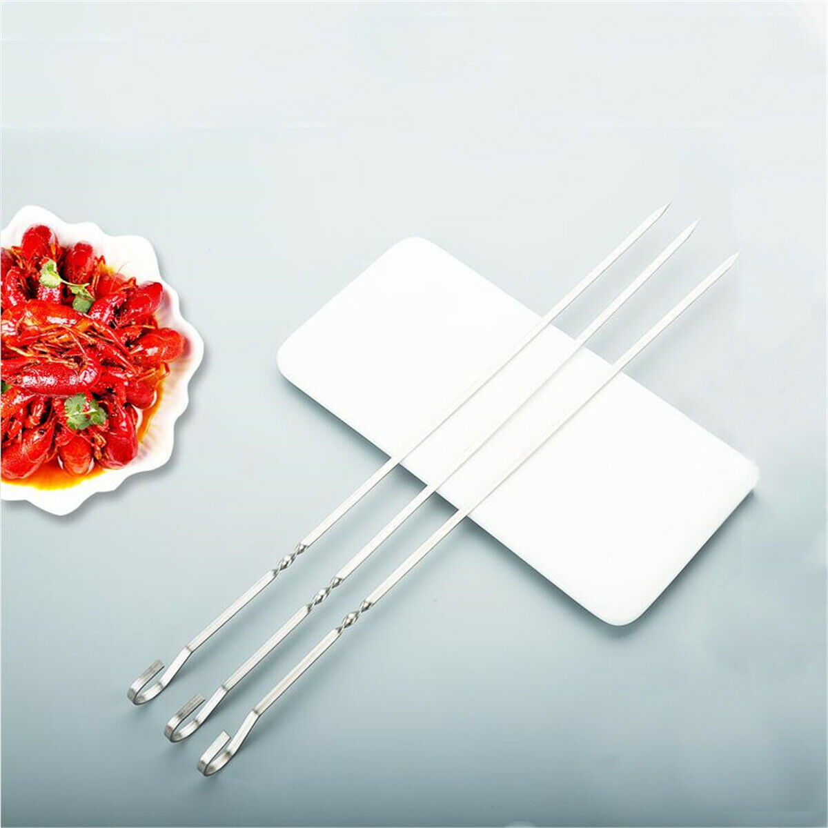 10x BBQ Barbecue Stainless Steel Grilling Kabob Kebab Flat Skewers Needle 40CM