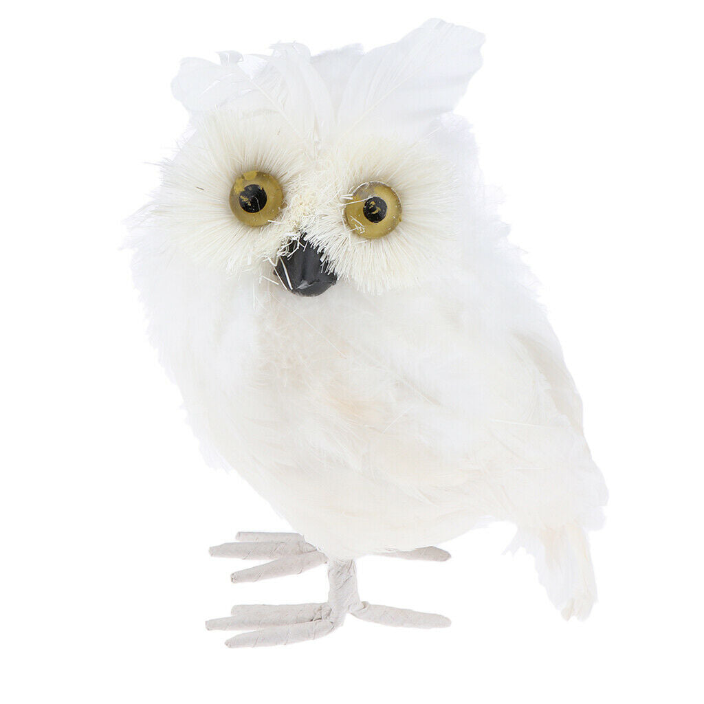 WHITE OWL CHRISTMAS ORNAMENT FURRY BIRD HOME GARDE DESK DECORATION ADORNMENT