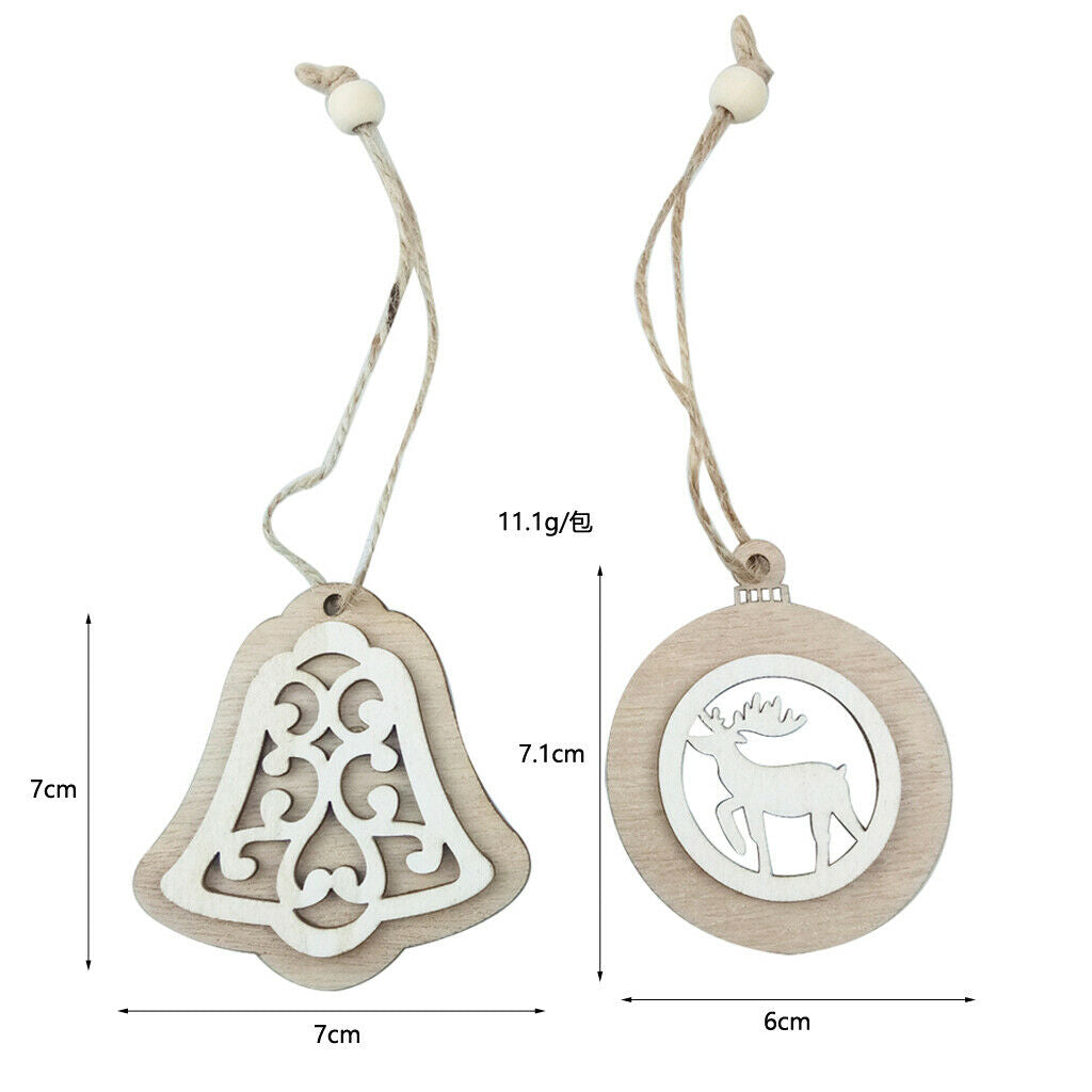 2PCS Christmas Wooden Pendants Ornaments Xmas Tree Crafts Elk+Bell
