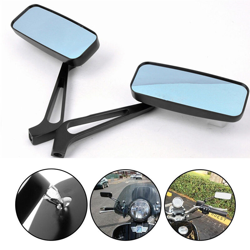 Anti Glare Blue Glass Y Black Motorcycle Rectangle Rearview Mirrors For Kawasaki