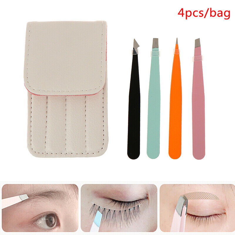 4Pcs/bag Eyebrow Tweezers Stainless Steel Point Slant Flat Tip Removal Ma.l8