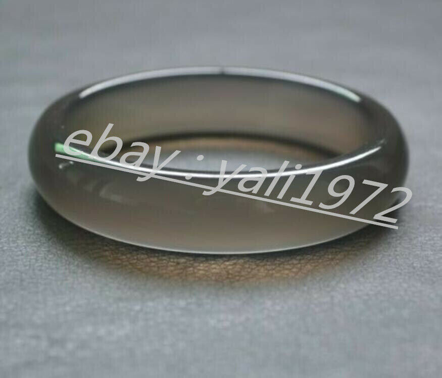 Certified 5A Grade Natural Gray Agate Flat Bangle Bracelet 58~60mm