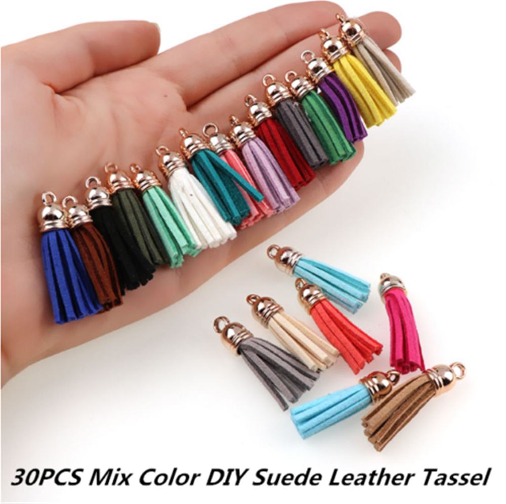 30 PCS Faux Suede Tassel Chain Keychain Hanging DIY Earing Bag Craft Charms Cute