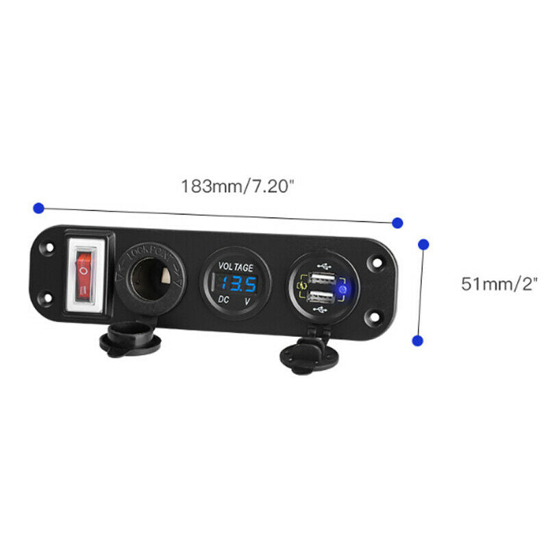 QC3.0 Auto Car Dual USB Fast Charge Cigarette Lighter Switch Panel w/ Voltmeter
