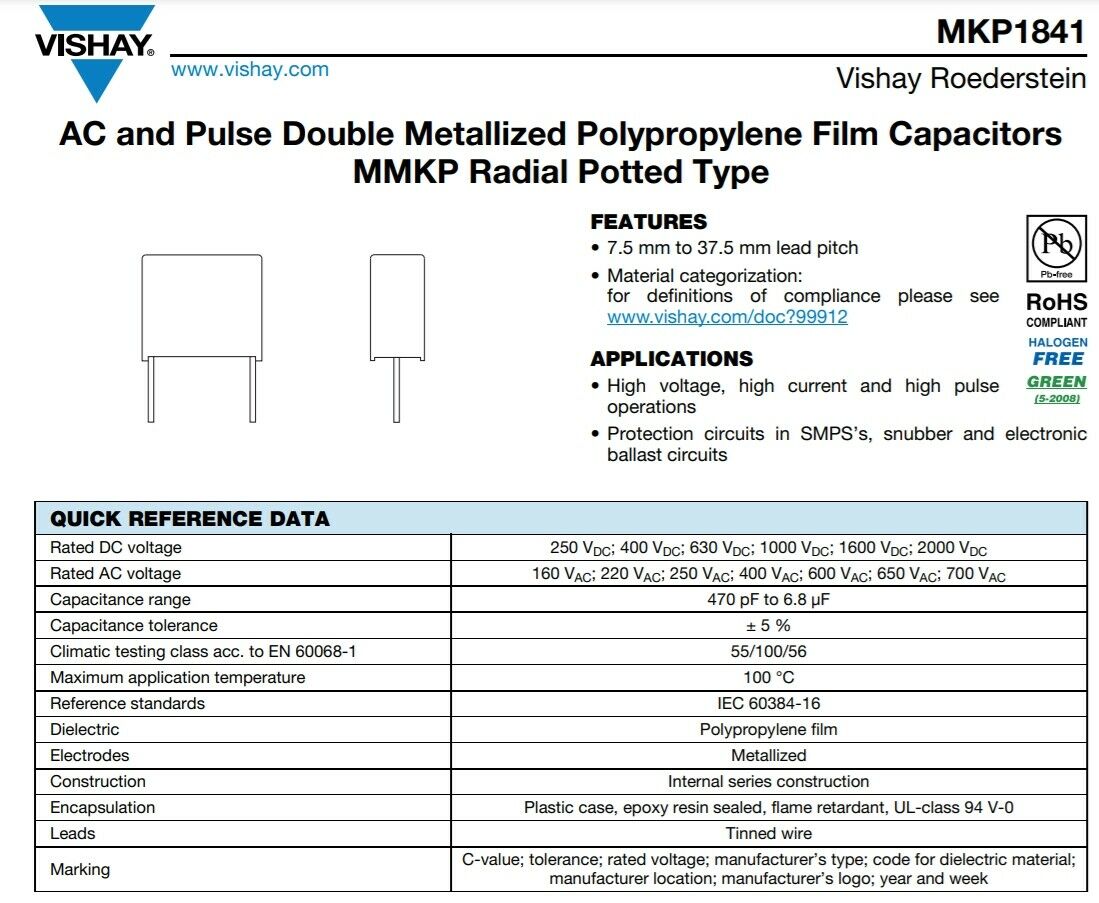 4pcs - ERO MKP1841 0.1uF 400V 10% pitch:15mm  Pulse Double Metallized Capacitor