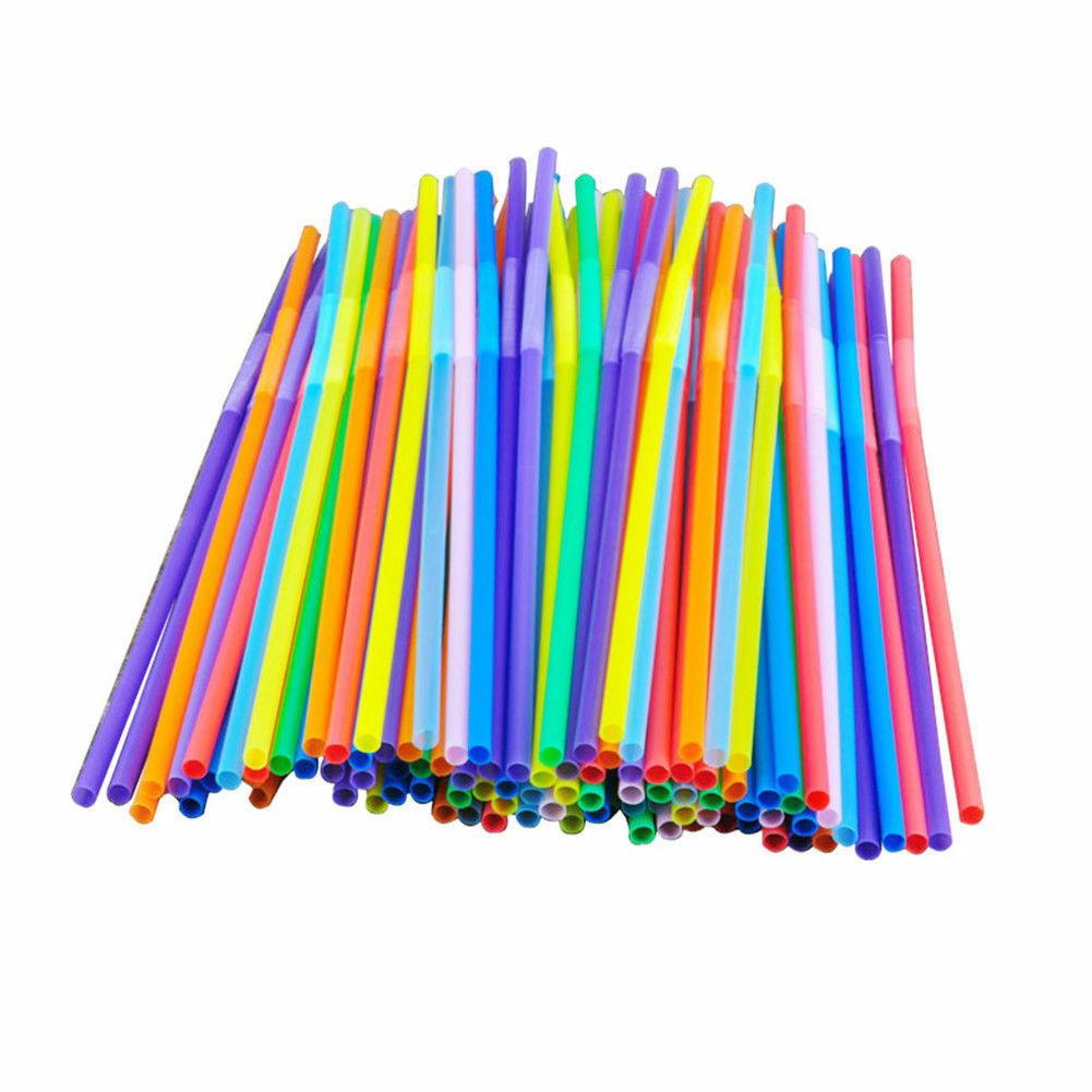 Colorful Extra Long Flexible Bendy Party Disposabl Drinking Straws Hot 100 pcs