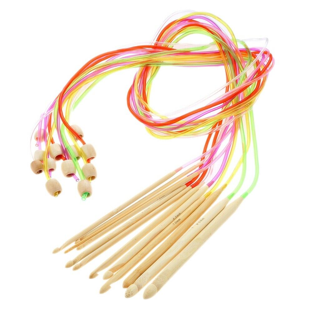 12pcs Bamboo Crochet Hooks Multicolor DIY Sewing Knitting Hook 120cm Dia.3-10mm