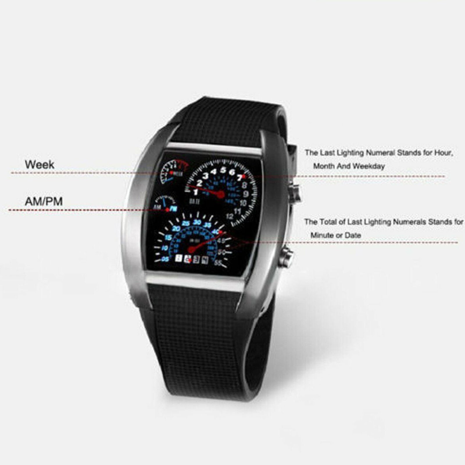 Fashion Men's Black Stainless Steel Luxury Sport Analog Quartz LED Wrist Watch