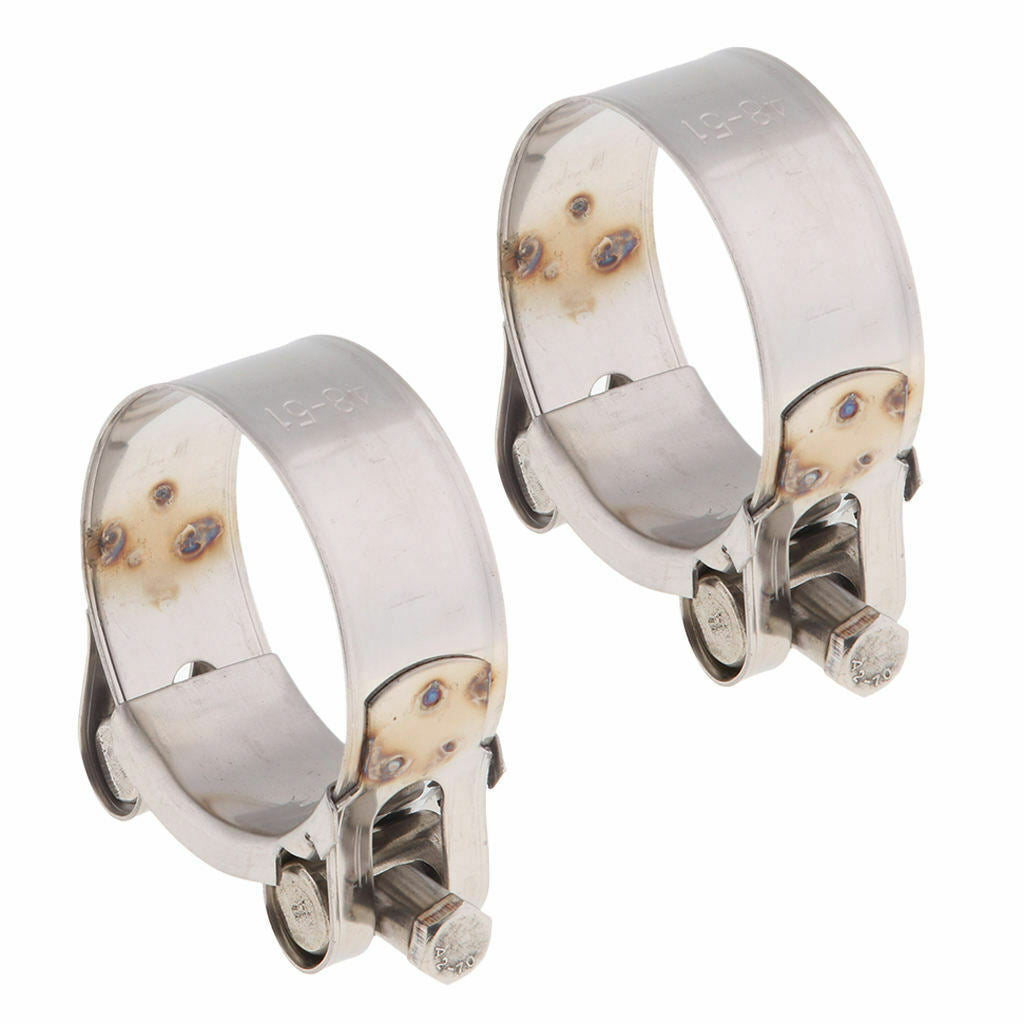 2pcs Stainless Steel Clamp Clip Ring Motorcycle Bike Exhaust Muffler 48-51mm