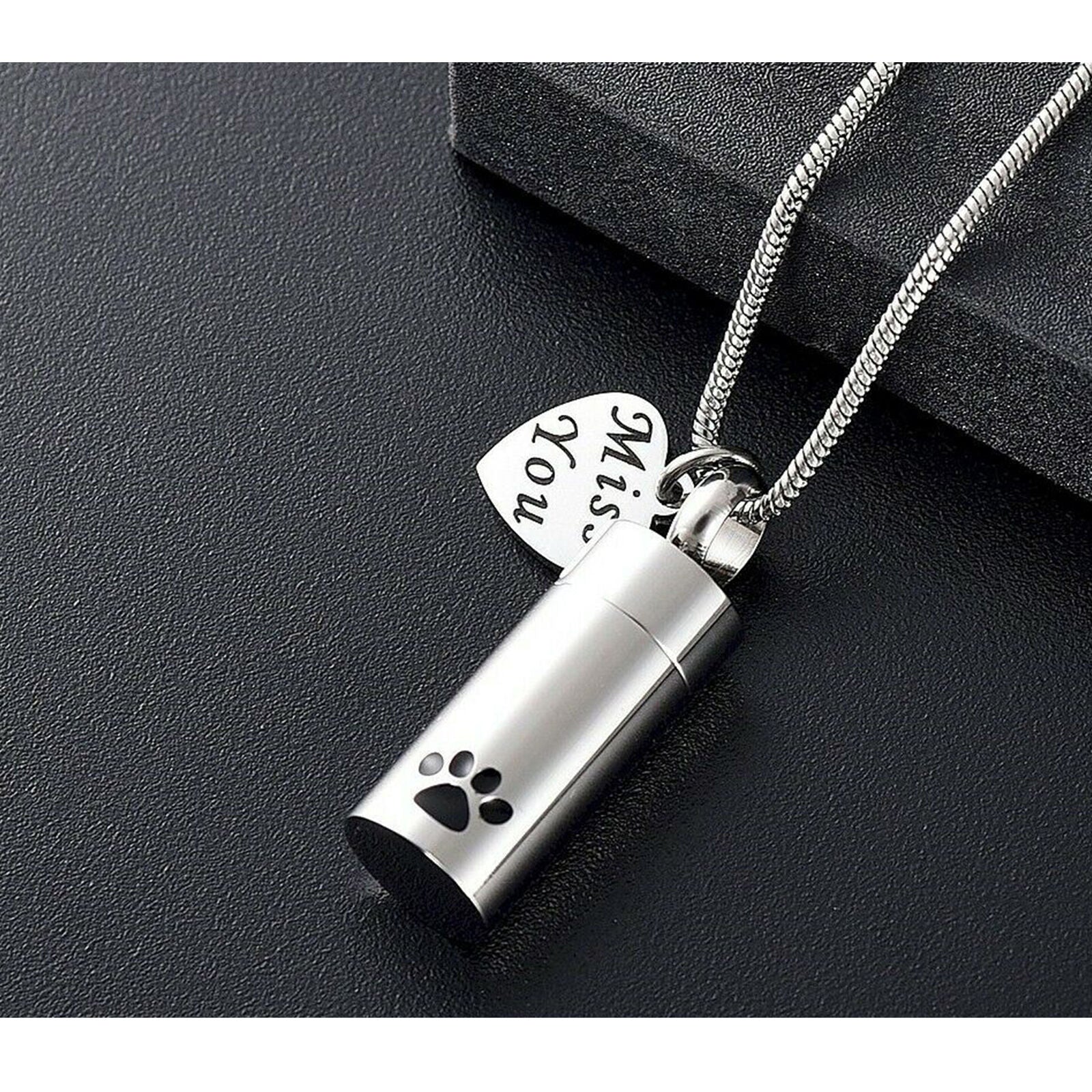 New Paw Miss You Heart Embossed Urn Cremation Pendant Ashes Memorial Necklace