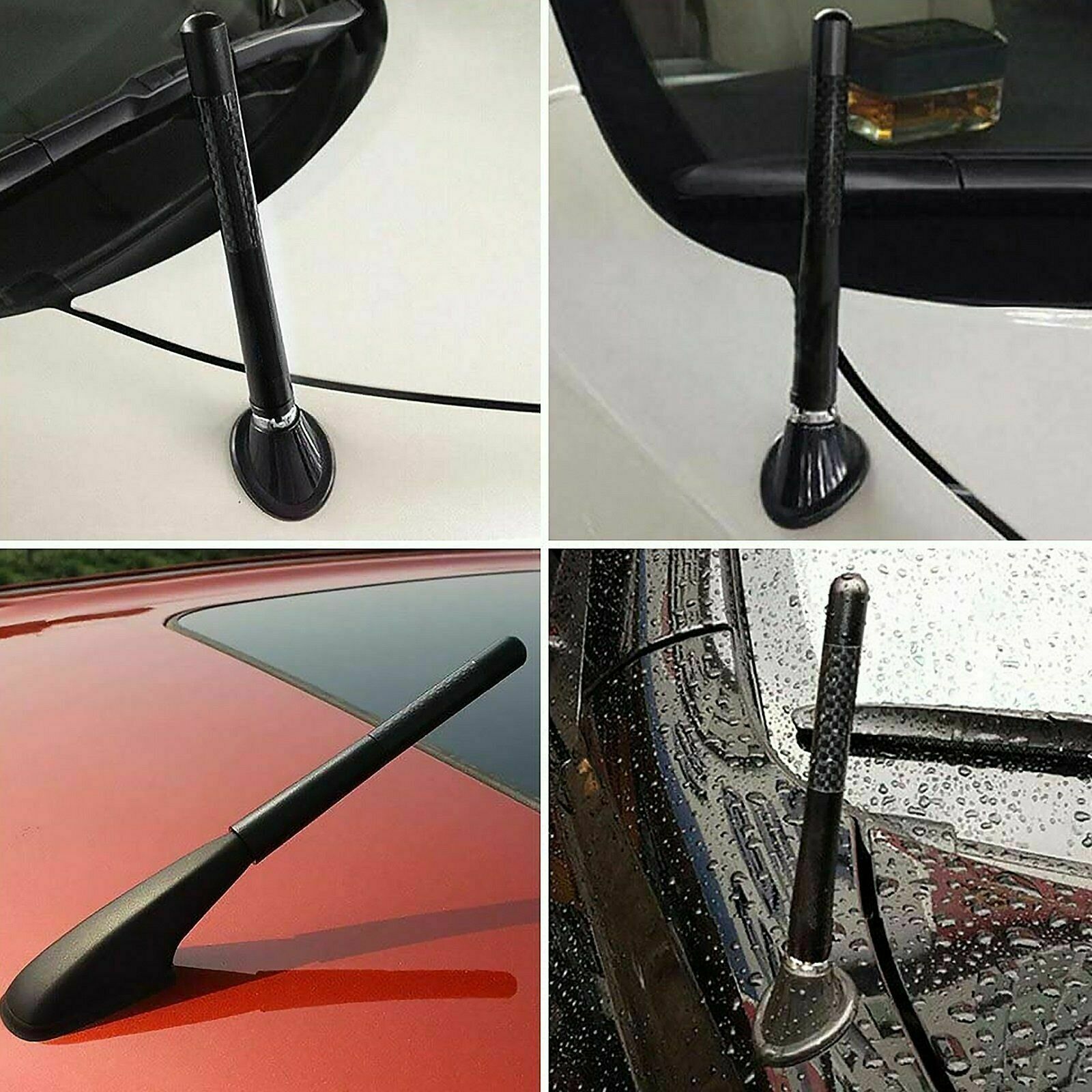 4.7" Car Carbon Fiber Aluminum Screw Radio Black Short Antenna Aerial Universal