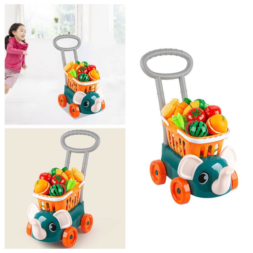 Funny Deluxe Mini Shopping Cart w/ Vegetable Fruit Playset Preschool Toys