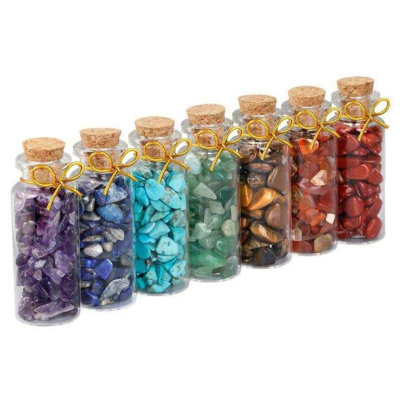7 Chakra Stone Wishing Bottles Tumbled Chip Crystal Healing Reiki icca Stone Kit
