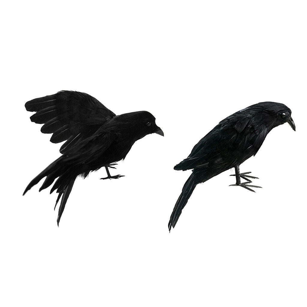 2pcs Lifelike Artificial Birds Realistic Raven Magpie Tree Decor
