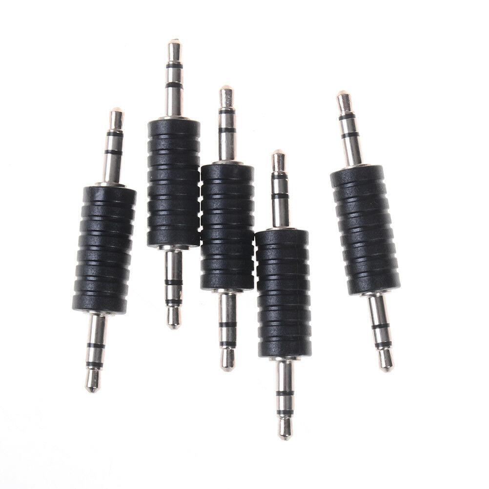 5X 3.5mm stereo male to male jack audio plug connector coupler adapter joiner_DD