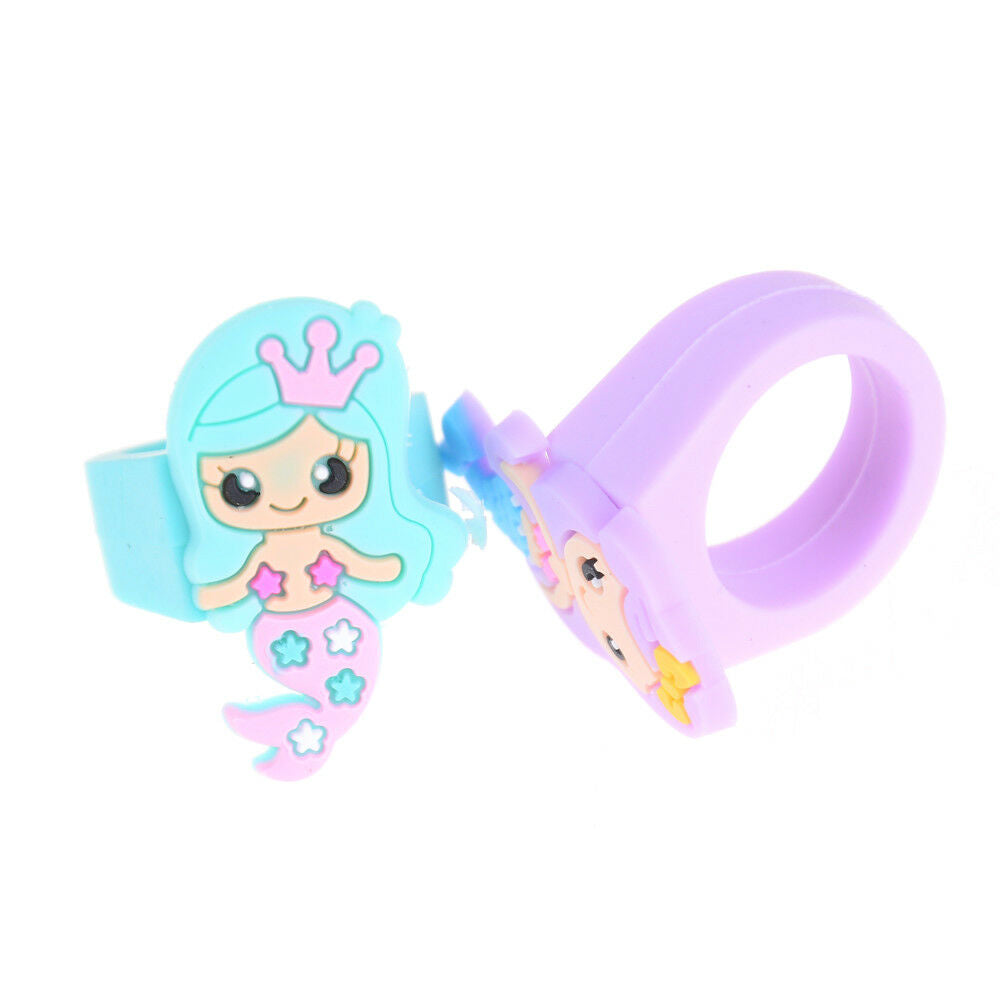5Pcs Pvc Rubber Cartoon Mermaid Princess Kids Rings Children Silicone Rings Pb