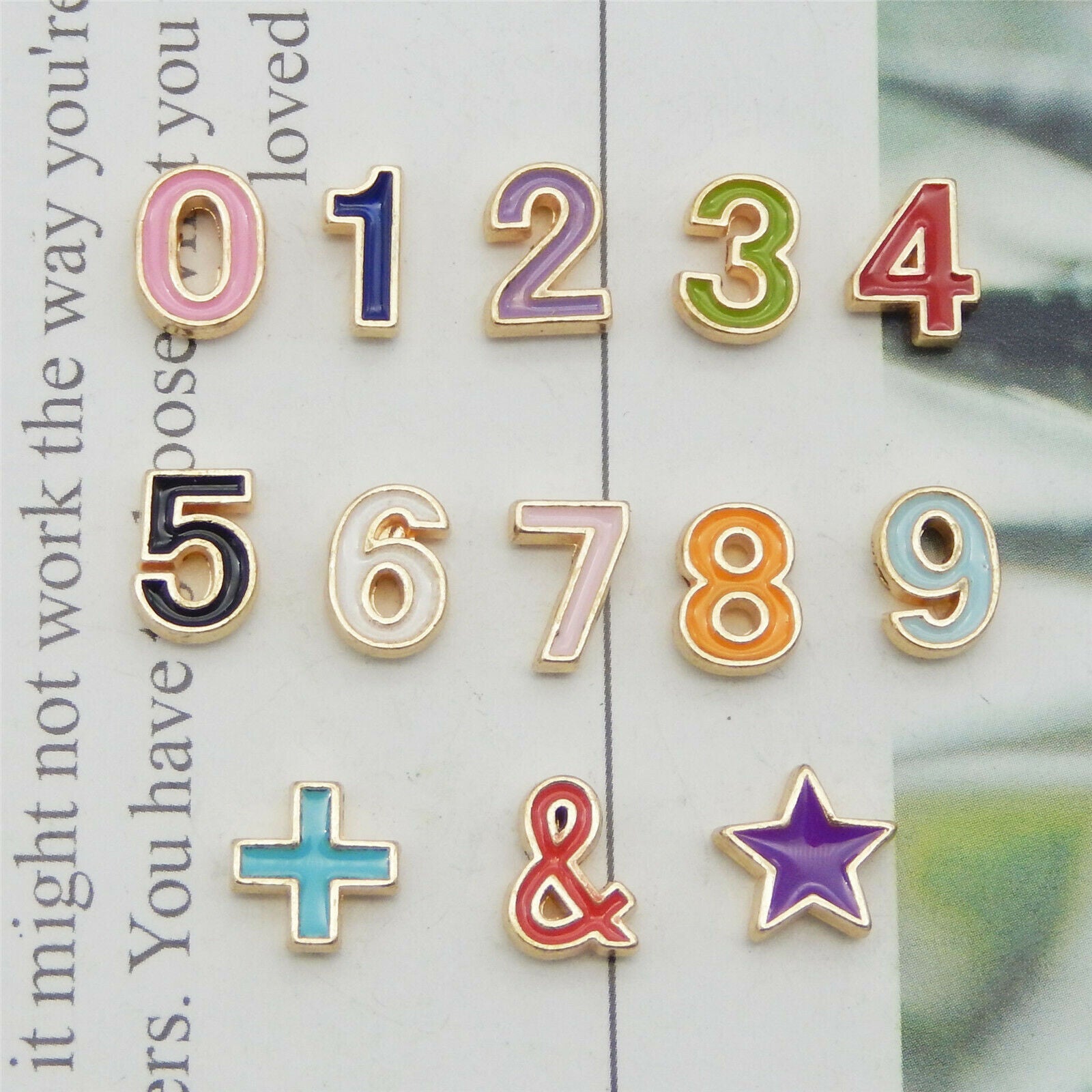 13pc Colorful Enamel 0-9 Arabic Numbers Symbol Spacer Beads Jewelry Making Craft