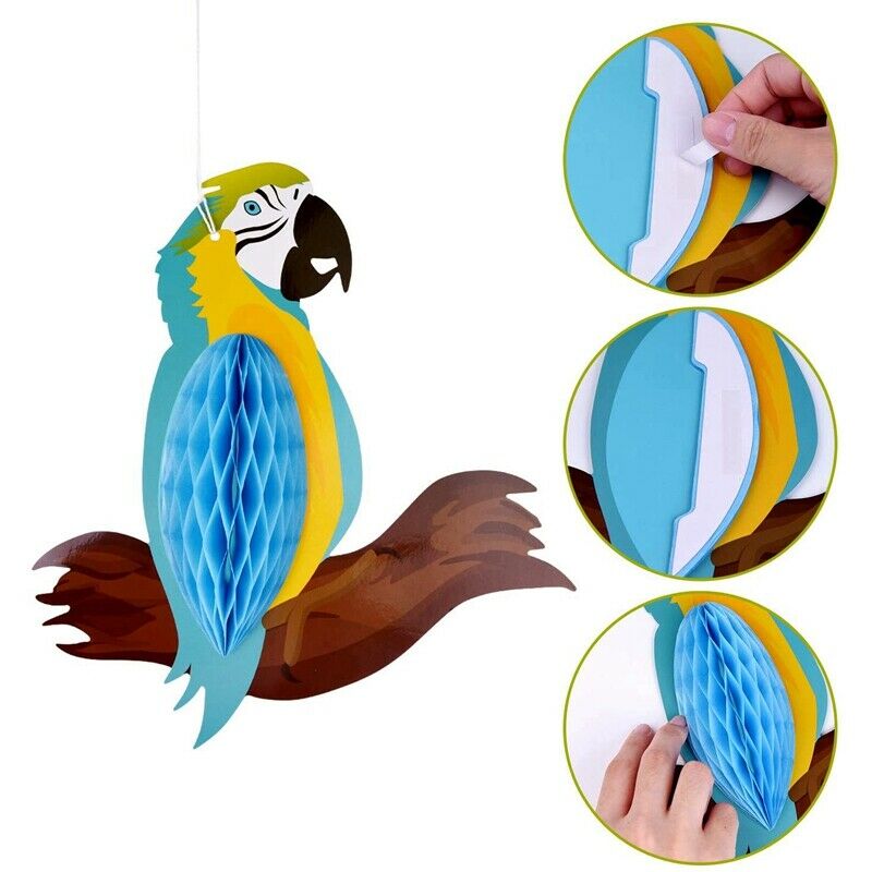 6 Pieces Tropical Birds Honeycomb Parrot Hawaiian Summer Beach Tiki Bar LuauS2N6