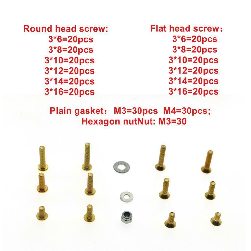Lots 330 Golden 1/8 RC Car Screws Set Vehicle Tool Screws Kit Replacement