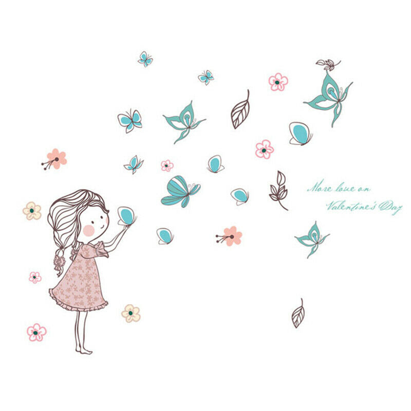 Flying butterfly girl wall stickers Girls room decoration art cartoon Wal.l8