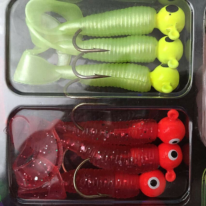 Fishing Lures Set Jig Lead Head Hooks Soft Worm Grub Single Tail Bait Lovely