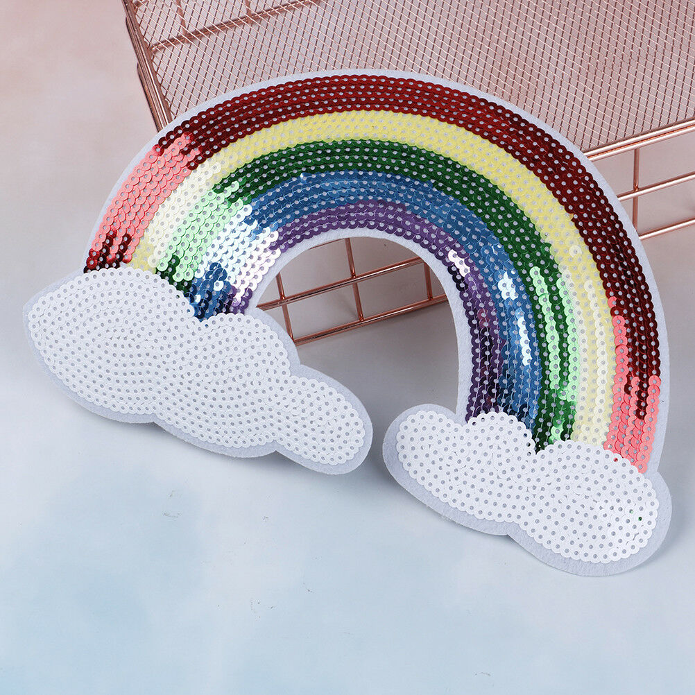Embroidered Iron On Patches For Clothes Sewing Rainbow Motif Applique Stic.l8