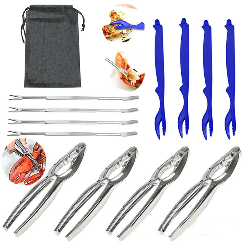 12Pcs Crab Tools Seafood Tools Set includes 4 pliers+4 needles+4 forks with BDA