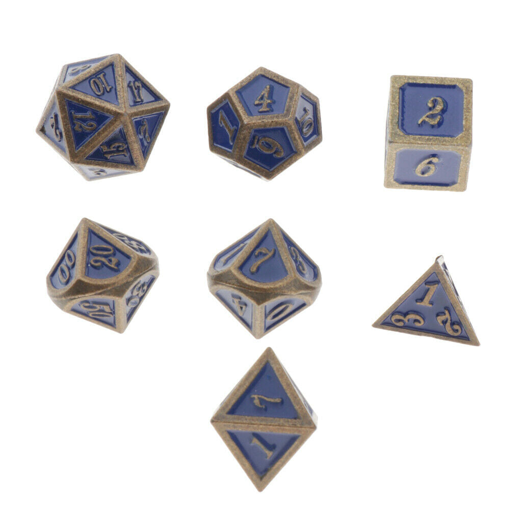 Set of 7pcs Polyhedral Metal Dice Standard Size for Pathfinder RPG Games