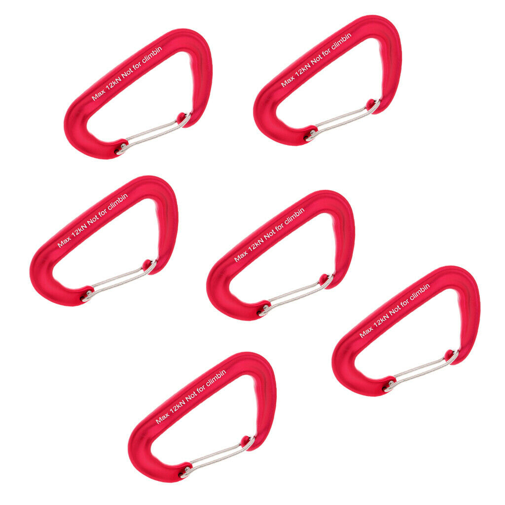 6 Pieces 12KN Aluminum Wire Gate Carabiner for Hammock Camping Hiking Red