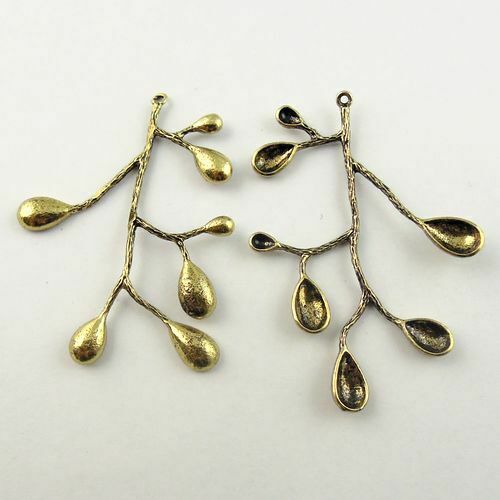 Lot of (x6) Antiqued Bronze Brass Tree Branch Craft Pendant Jewelry 52x31mm