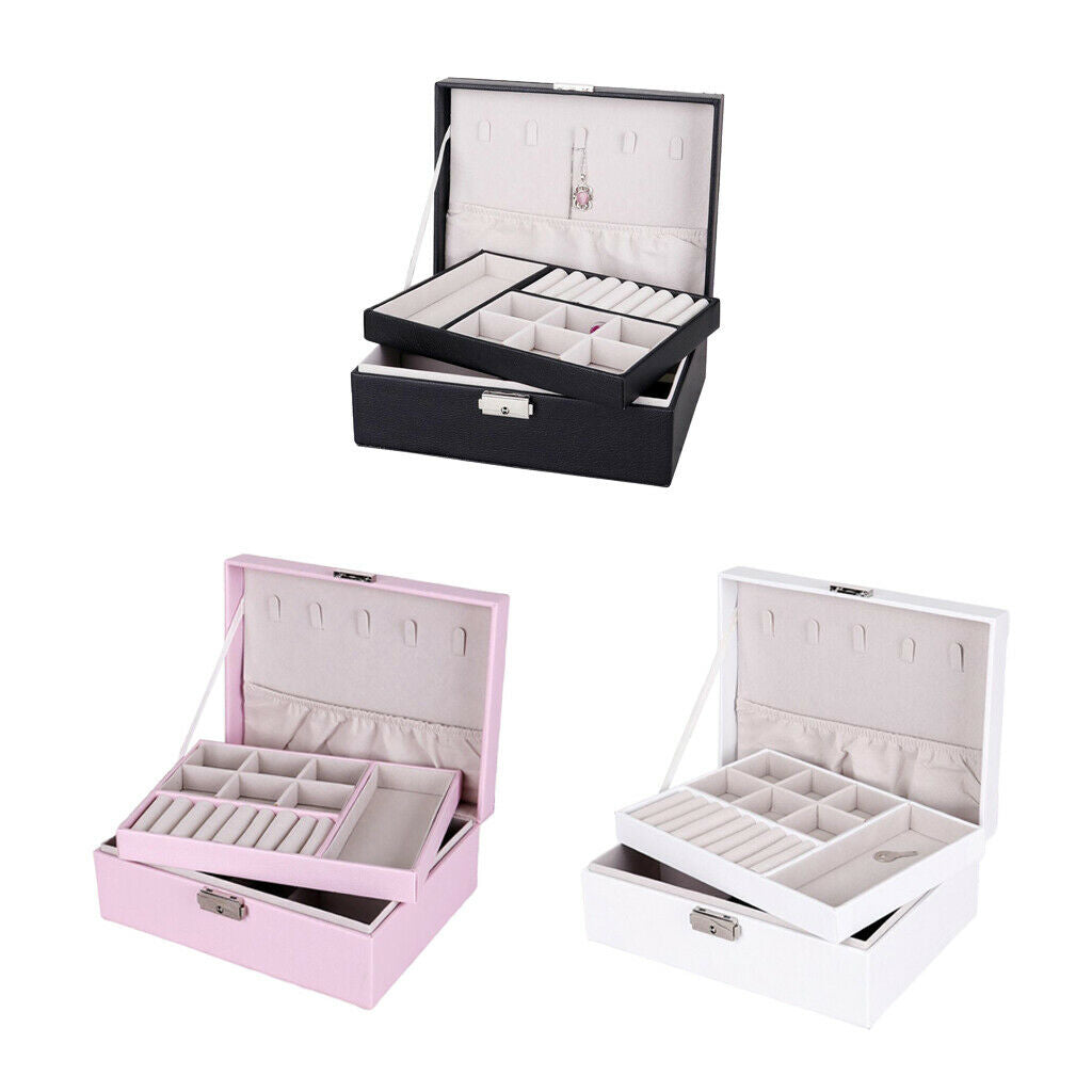 3pcs Jewelry Box Dual Layer Storage Case for Brackets Necklace w/ Lock