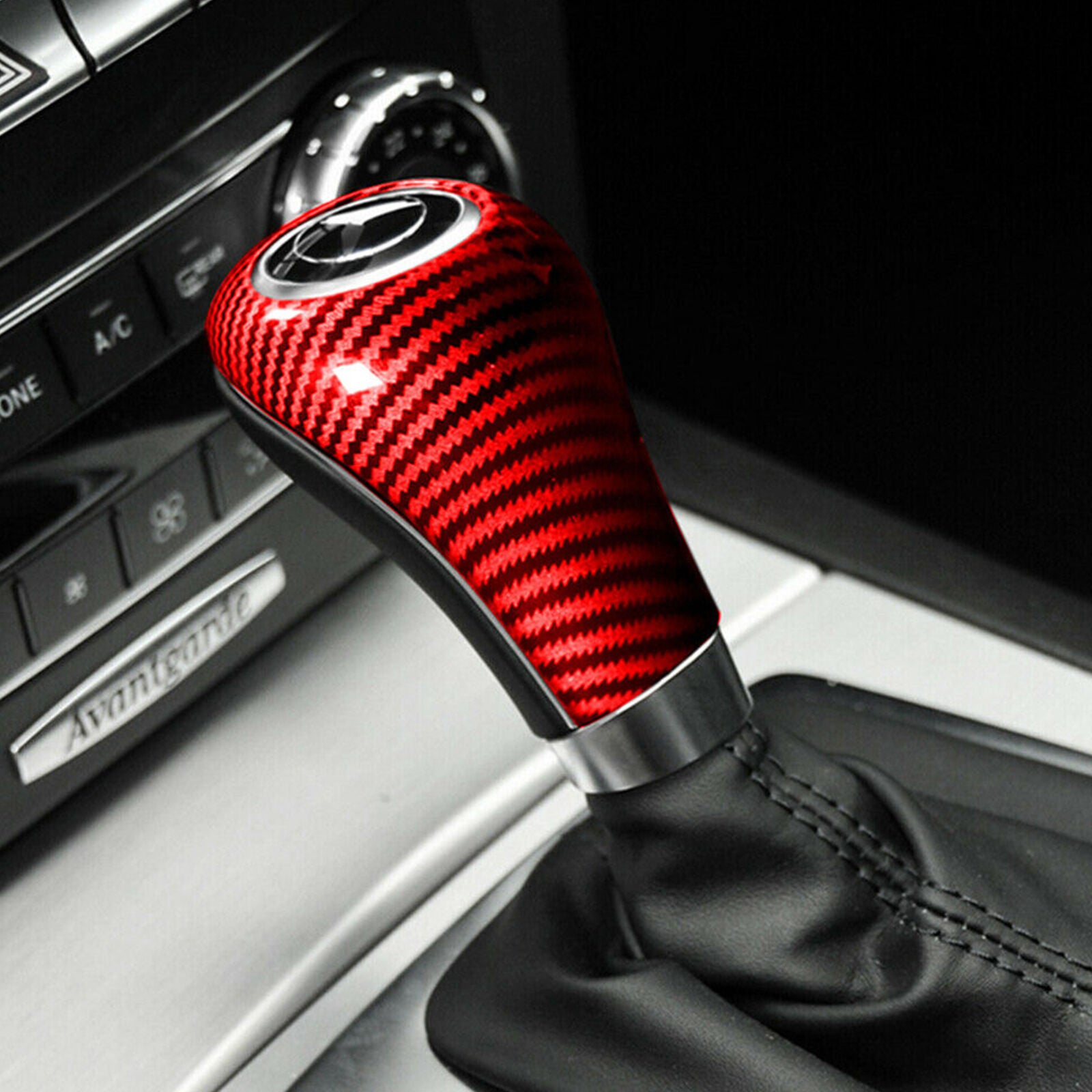 Red Carbon Fiber Gear Shift Knob Cover Trim For Mercedes-Benz W204 C E G GLS