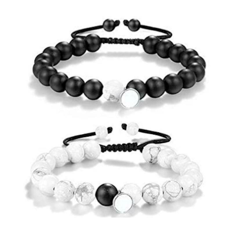 2pcs/Set Attractive Accessories Couple Bracelet Black Matte Agate Bracelet
