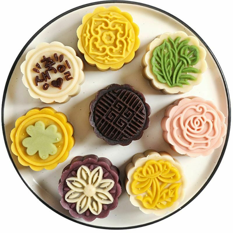 6 Flowers STAMPS Round Pastry Moon Cake Mold Mould Cookies Mooncake Decor 50g