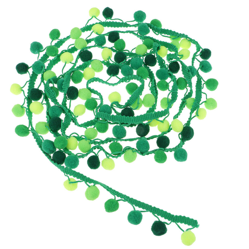 3 Yards Pom Pom Tassel Ball Fringe Ribbon Trim Sewing on Bag Hat 30mm Green