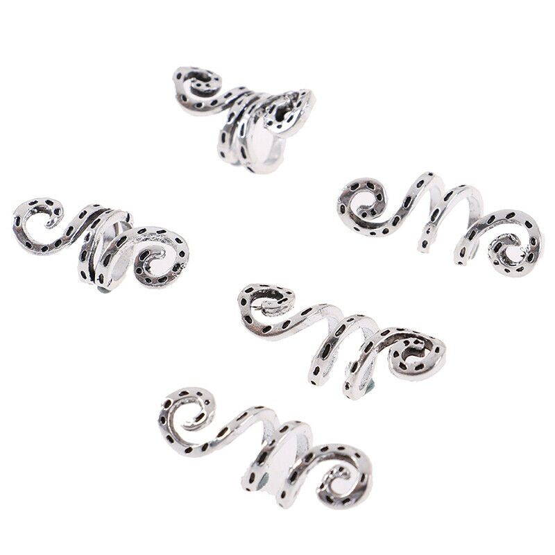 5Pc/Set Alloy Spiral Hair Braiding Dreadlock Beads Jewelry Rings Cuffs Tu.l8