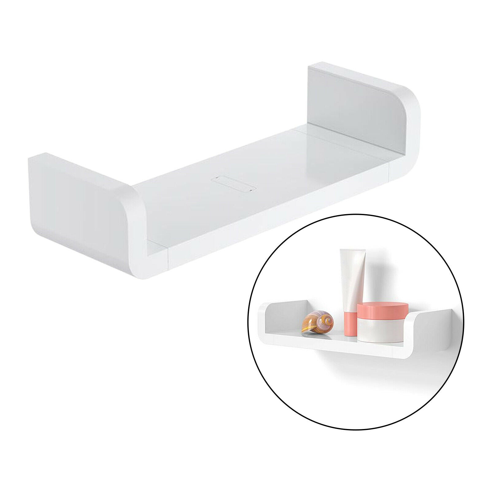 2X Floating Wall Shelves White U Shaped for Bathroom Display Organizer 32cm