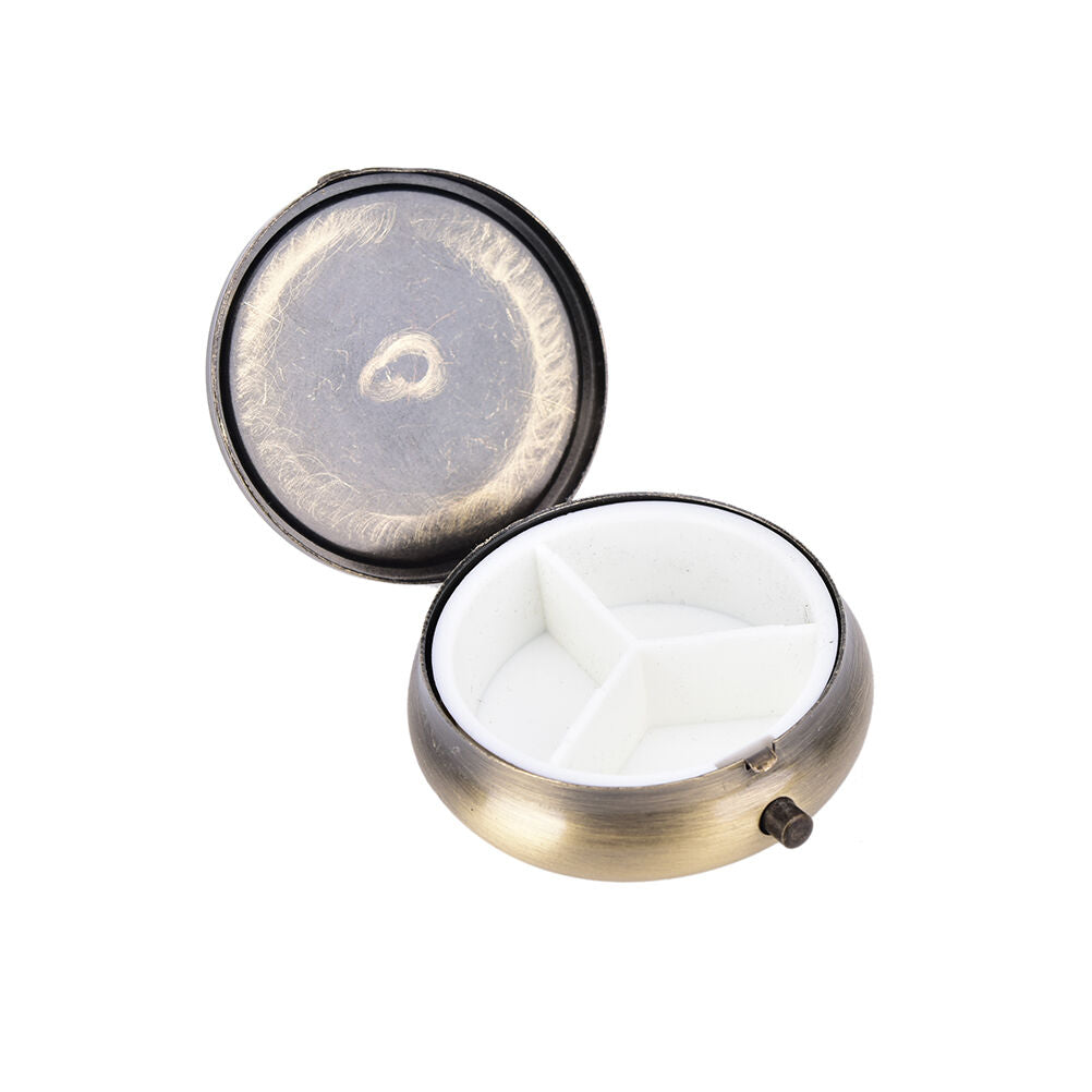 Metal Round Pill Box Medicine Organizer Container Jewellery Case Storage B Lt