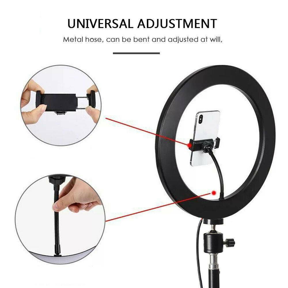 10" Portable LED Ring Fill Light Studio Photo Video USB Dimmable Lamp Selfie Set