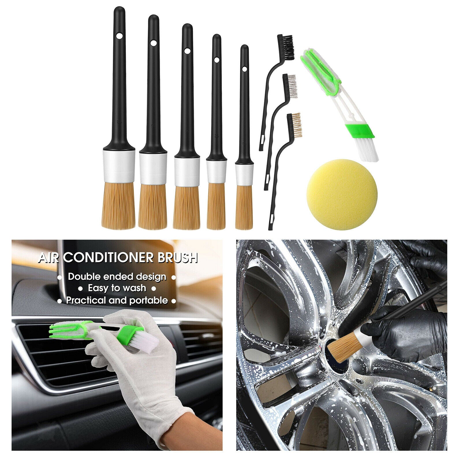 10pcs Auto Detailing Brush Kits Wheel Clean Brush Waxing Sponge Cleaning