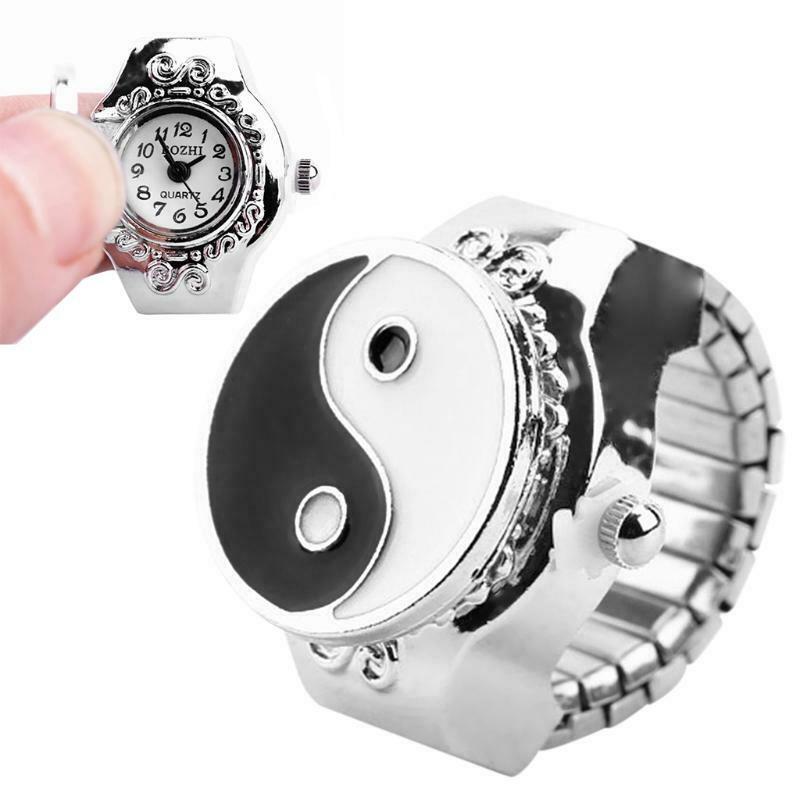 Women Dial Quartz Analog Finger Ring Watch Elastic Gift Fashion Creative Steel