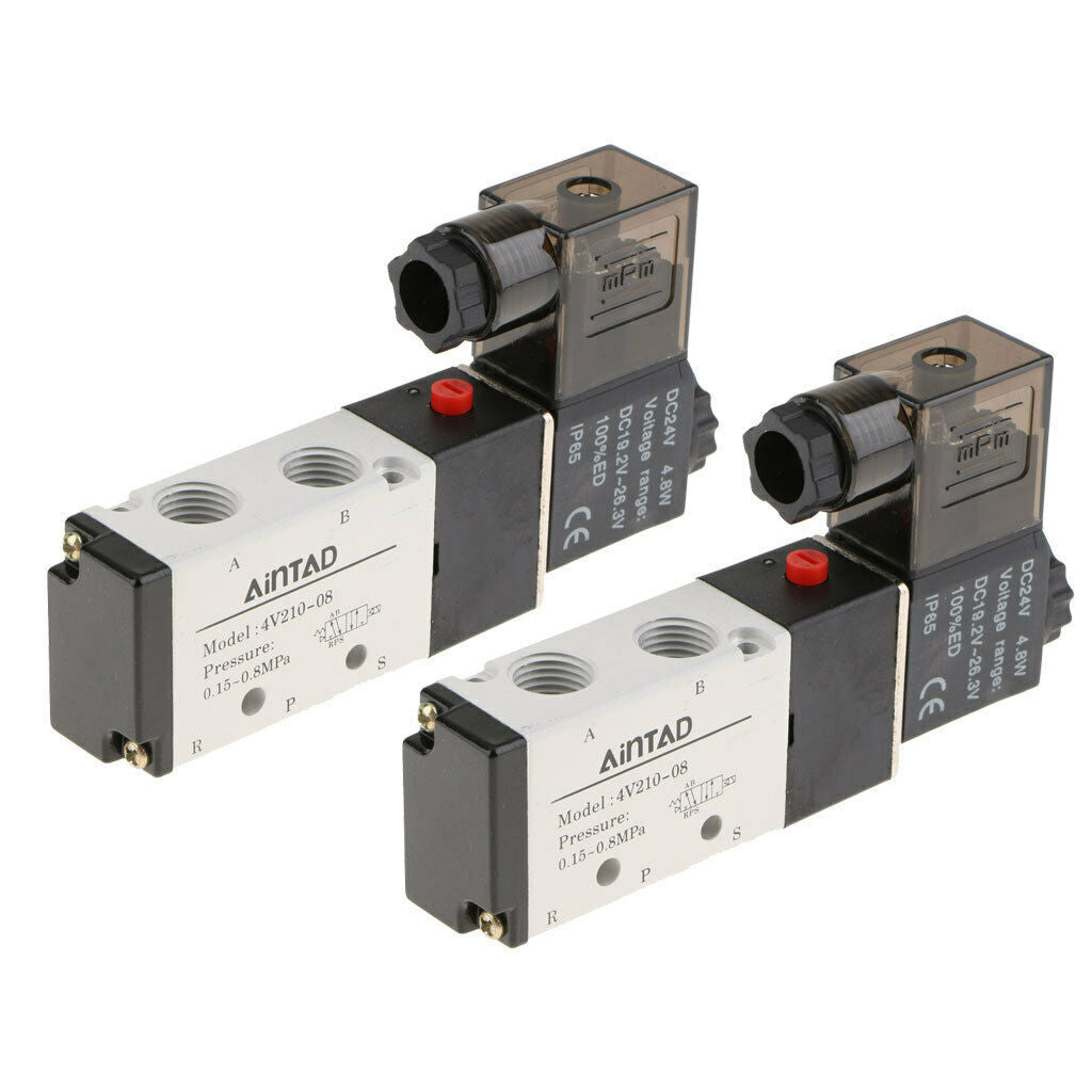 2 pcs 4V210-08  Solenoid Valve  5 Way 2 Position Pneumatic Air 1/4" BSPT 24V